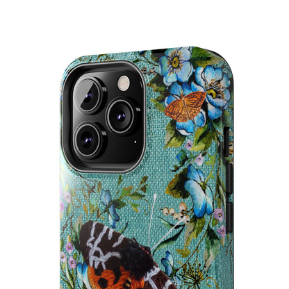 Vintage Blooms and Butterflies Phone Case Embroidered Look Floral Cottagecore Phone Cover, iPhone, Pixel, Samsung