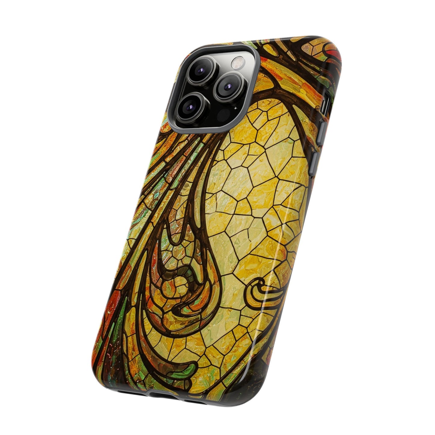 Faux Stained Glass Art Nouveau Style iPhone Case, Tough Cases, Vintage Design, Durable Phone Protector, Earth tones