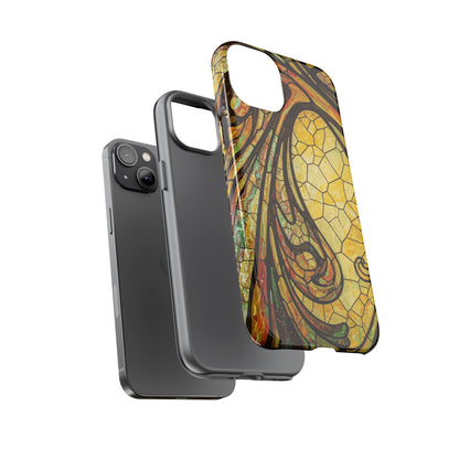 Faux Stained Glass Art Nouveau Style iPhone Case, Tough Cases, Vintage Design, Durable Phone Protector, Earth tones