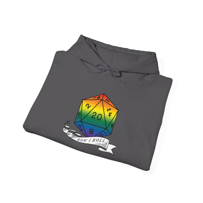 Nerdy Rainbow Flag Pride | How I Roll | Pride Flag D20 Hoodie | Unisex Heavy Blend™ Hooded Sweatshirt