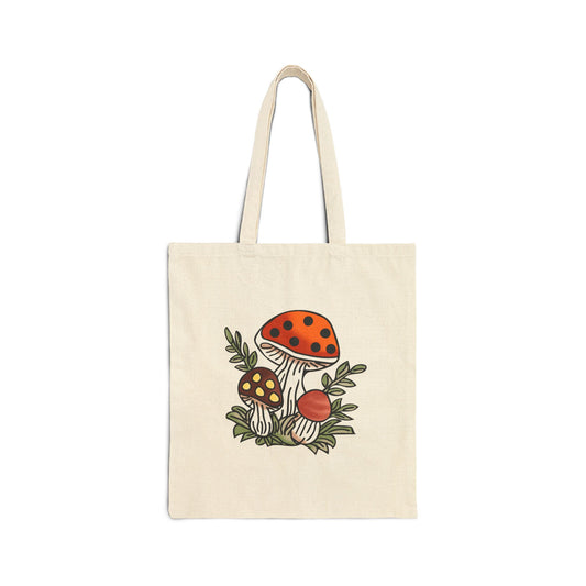 Merry Mushroom Cottage Core Cotton Canvas Tote Bag