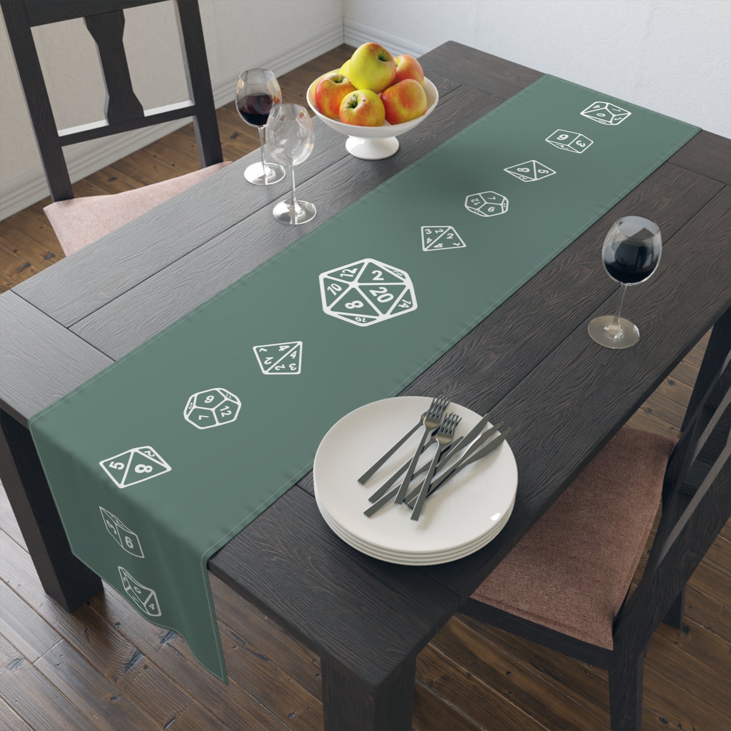 Sage Green D20 Table Runner, Game Night, TTRPG Decorations, Dungeons & Dragons Tabletop Games, Wedding Decor