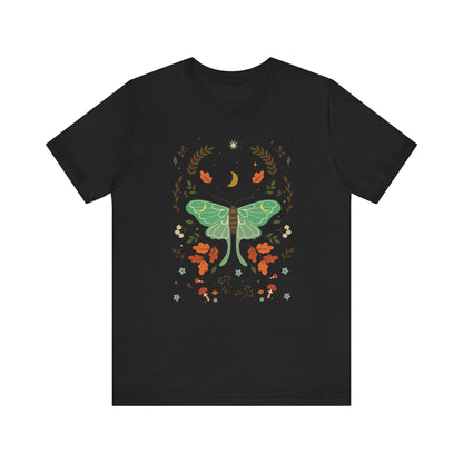 Cottagecore Luna Moth Mushroom Autumn Leaves  Short Sleeve T-shirt