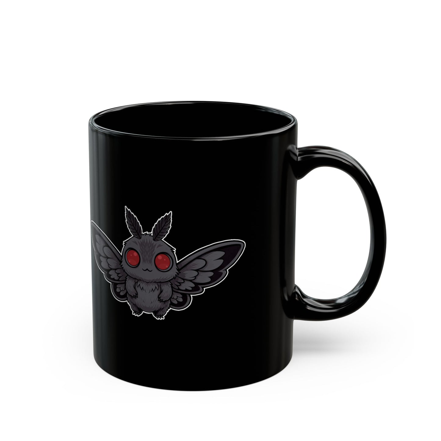 Cute Chibi Mothman, Dark Aesthetic Coffee Cup, Gift for Office, 11oz 15oz, Printed on Both Sides, Cryptid Lover's Tea Mug, Occult