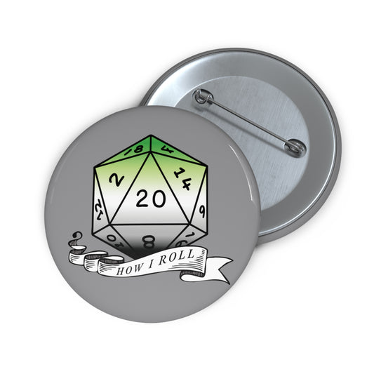 D20 Aromantic Pride Flag How I Roll Button Pin, LGBTQ+ Pin, Genderqueer Accessories, Statement Pin, Pride Parade Gear