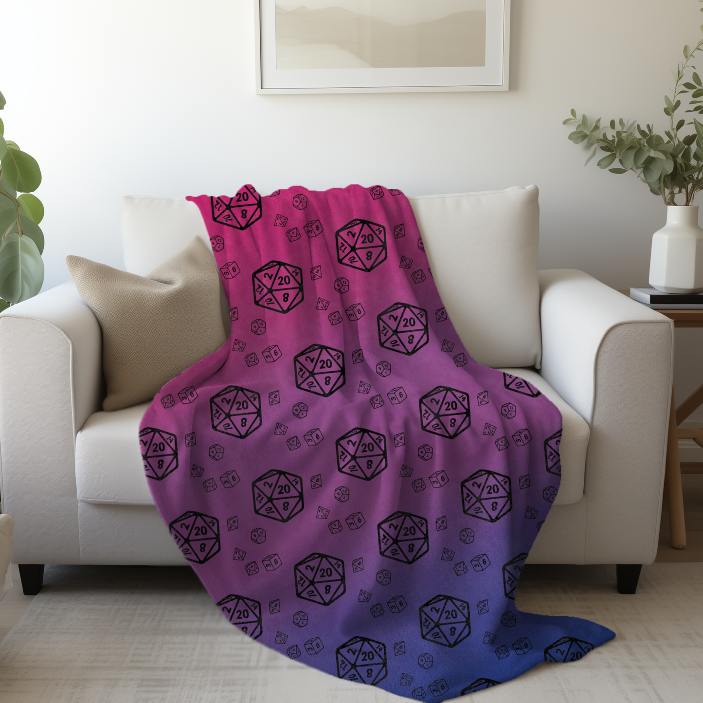 D20 Bisexual Pride Flag Velveteen Lightweight Microfiber Blanket TTRPG Gamer Gift, Dorm Room Throw, Reading Blanket