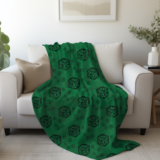 D20 Green Cozy Lightweight Velveteen Microfiber Blanket, Dorm Room Throw, Reading Blanket, Gaming Blanket