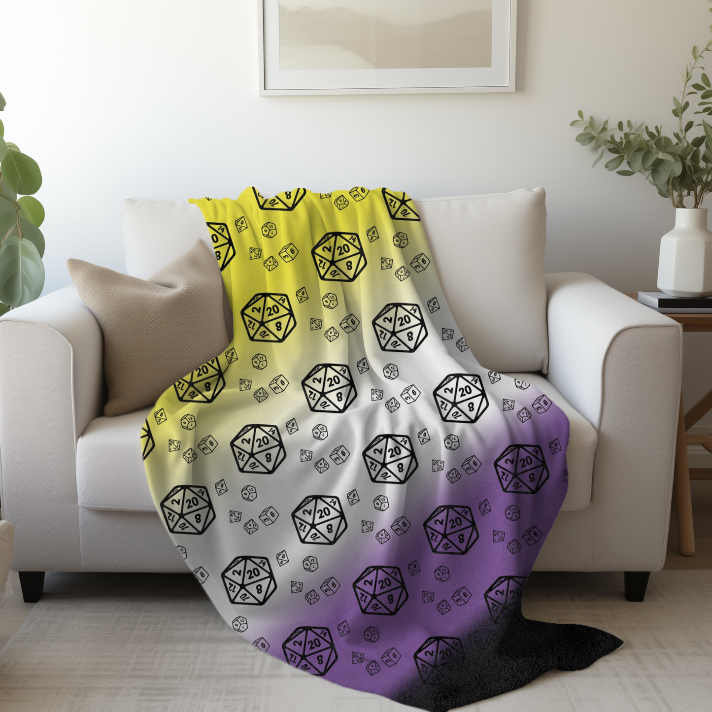 D20 Non-binary Pride Flag Lightweight Velveteen Microfiber Blanket, Dorm Room Throw, Reading Blanket, Gaming Blanket