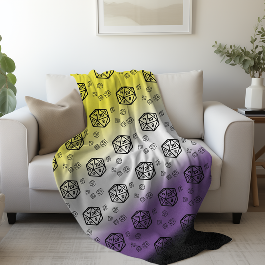 D20 Non-binary Pride Flag Lightweight Velveteen Microfiber Blanket, Dorm Room Throw, Reading Blanket, Gaming Blanket