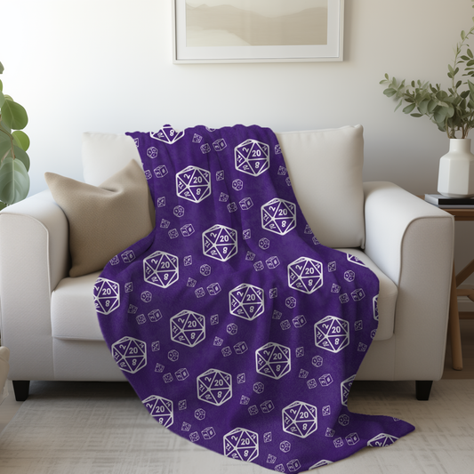 D20 Purple Cozy Lightweight Velveteen Microfiber Blanket, Dorm Room Throw, Reading Blanket, Gaming Blanket