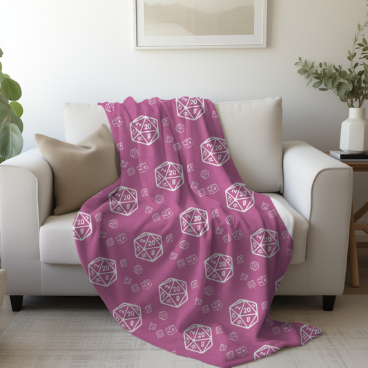 D20 Light Pink Cozy Lightweight Velveteen Microfiber Blanket, Dorm Room Throw, Reading Blanket, Gaming Blanket