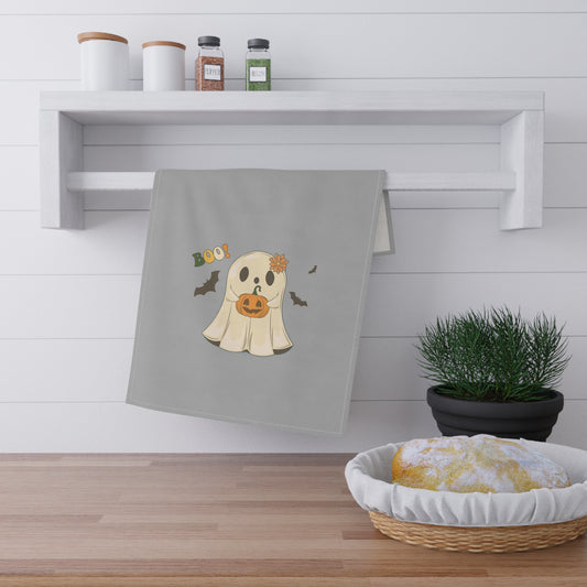 Halloween Tea Towels, Cute Ghost with Bats Kitchen Decor, Holiday Dish Cloth, Spooky Home Textiles, Gothic Hand Towel Set, Cotton Bar Towels