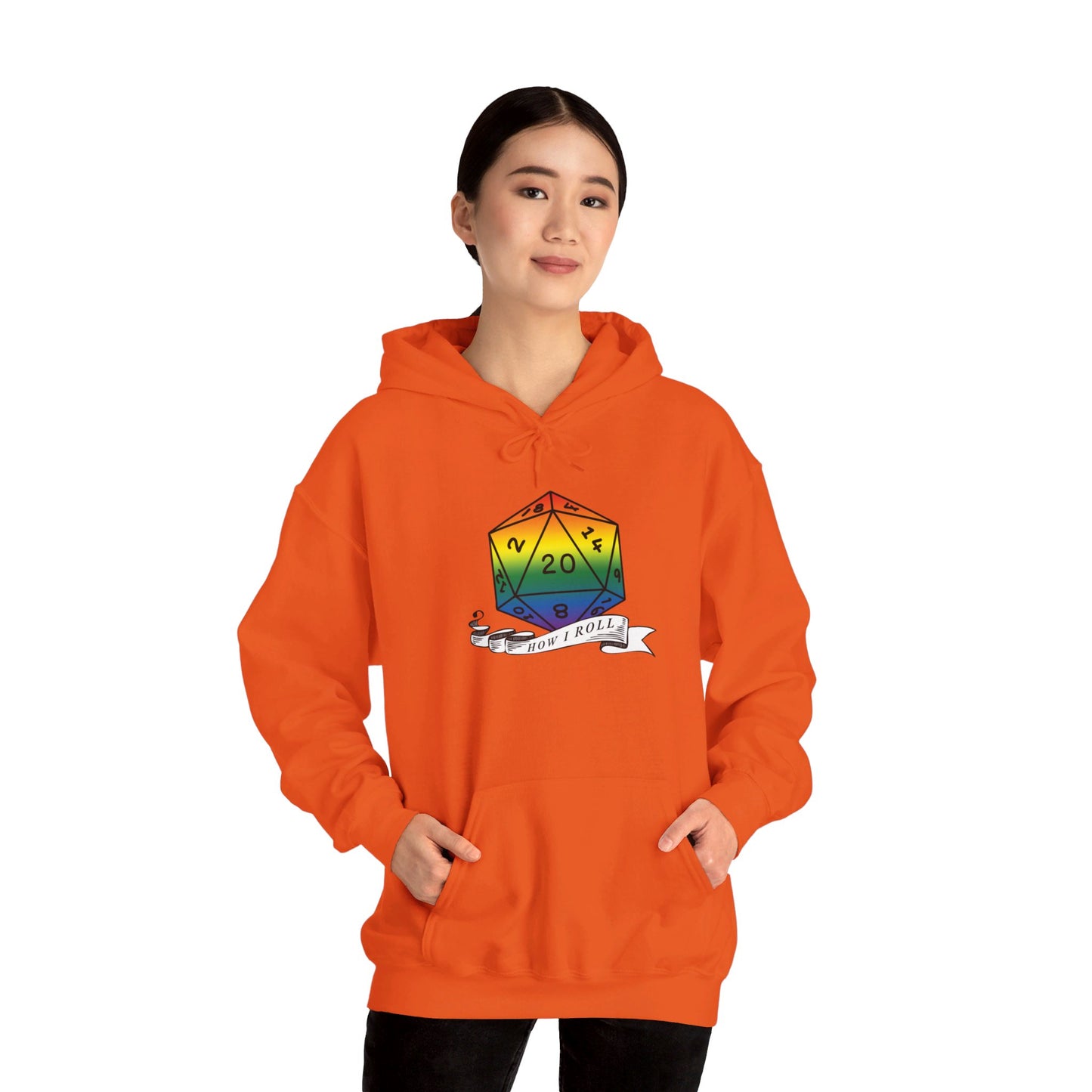 Nerdy Rainbow Flag Pride | How I Roll | Pride Flag D20 Hoodie | Unisex Heavy Blend™ Hooded Sweatshirt