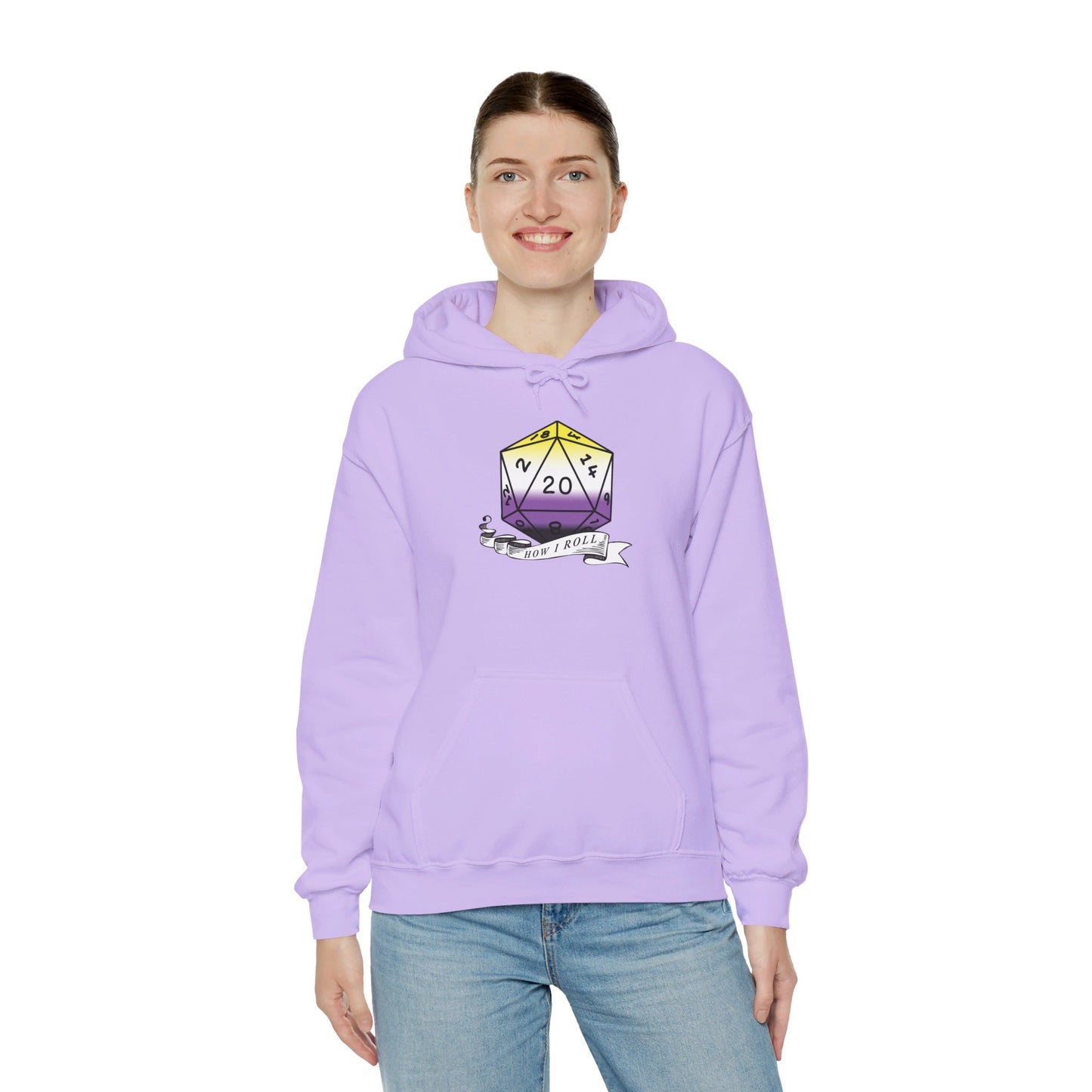 Nerdy Non-Binary Flag Pride | How I Roll | Pride Flag D20 Hoodie | Unisex Heavy Blend™ Hooded Sweatshirt