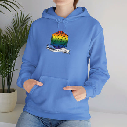 Nerdy Rainbow Flag Pride | How I Roll | Pride Flag D20 Hoodie | Unisex Heavy Blend™ Hooded Sweatshirt