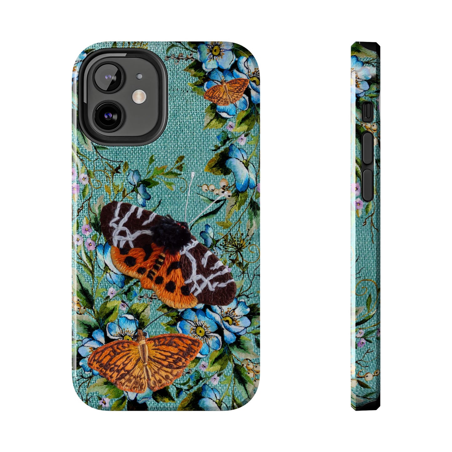 Vintage Blooms and Butterflies Phone Case Embroidered Look Floral Cottagecore Phone Cover, iPhone, Pixel, Samsung