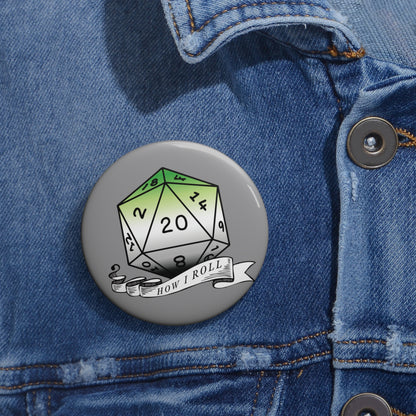 D20 Aromantic Pride Flag How I Roll Button Pin, LGBTQ+ Pin, Genderqueer Accessories, Statement Pin, Pride Parade Gear