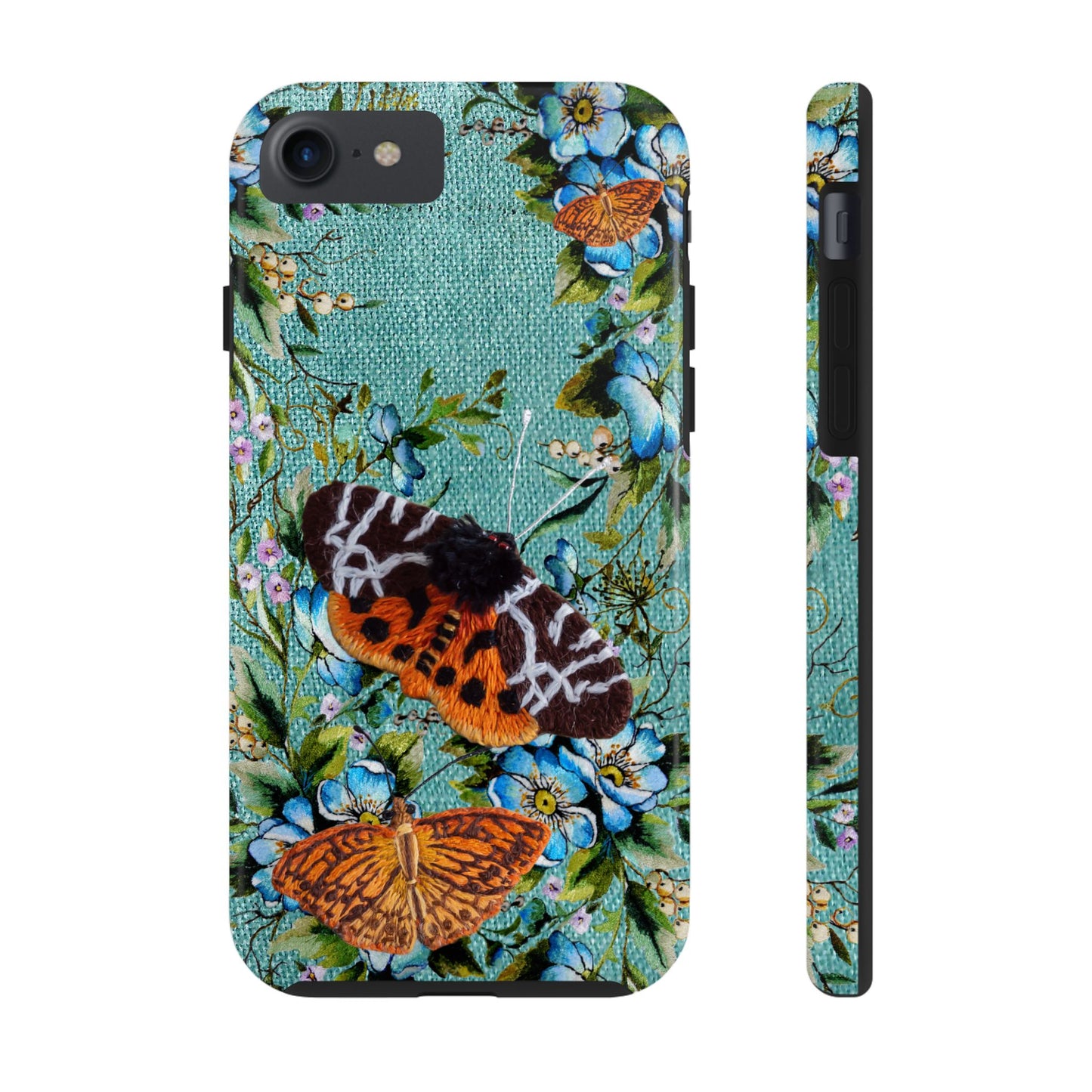 Vintage Blooms and Butterflies Phone Case Embroidered Look Floral Cottagecore Phone Cover, iPhone, Pixel, Samsung