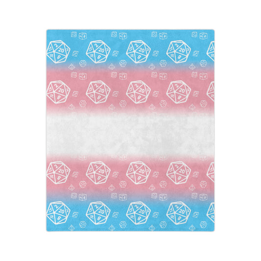 D20 Trans Pride Flag Cozy Lightweight Velveteen Microfiber Blanket, Reading Blanket, DnD Gaming Blanket, Dorm Room Throw