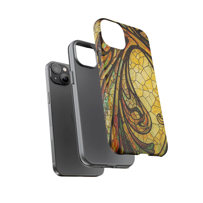 Faux Stained Glass Art Nouveau Style iPhone Case, Tough Cases, Vintage Design, Durable Phone Protector, Earth tones