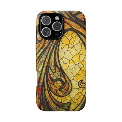 Faux Stained Glass Art Nouveau Style iPhone Case, Tough Cases, Vintage Design, Durable Phone Protector, Earth tones