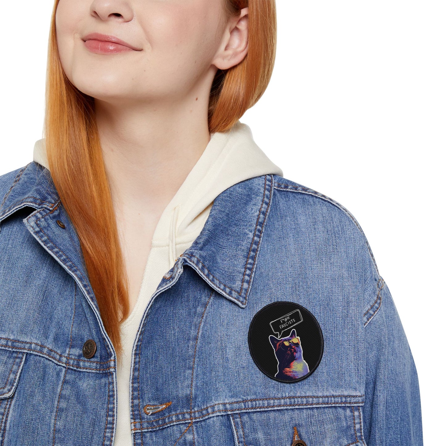 Y2K Retro Cat Anti-Trump Iron-On Patch, Backpack Protest Badge, Circle Facist Embroidered Patch, DIY Jacket Applique, Political Patch for