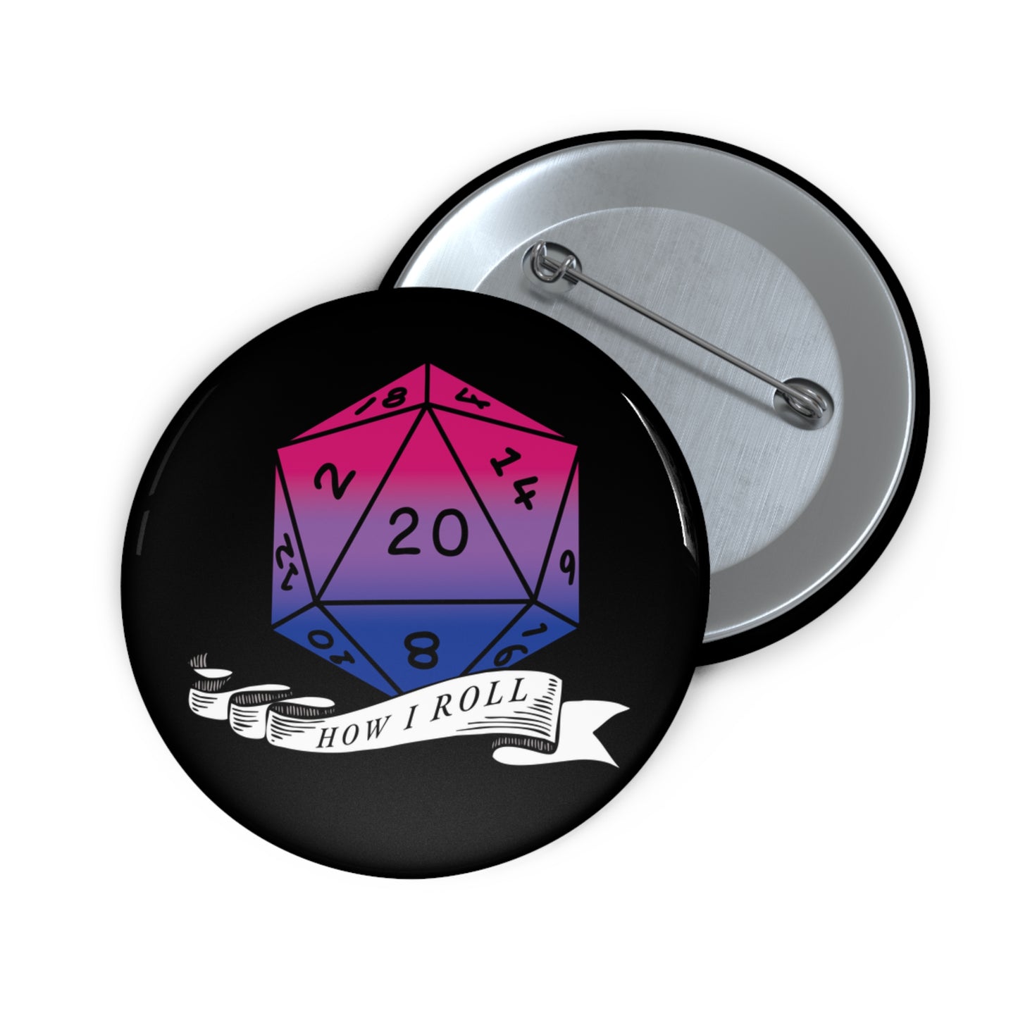 D20 Bisexual Pride Flag How I Roll Button Pin, LGBTQ+ Pin, Pride Month Accessories, Statement Pin, Pride Parade Gear