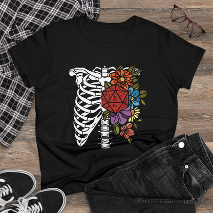 D20 Floral Skeleton Ribcage Women's Midweight Cotton Tee