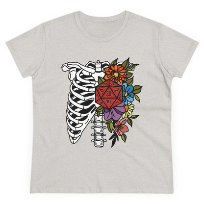 D20 Floral Skeleton Ribcage Women's Midweight Cotton Tee