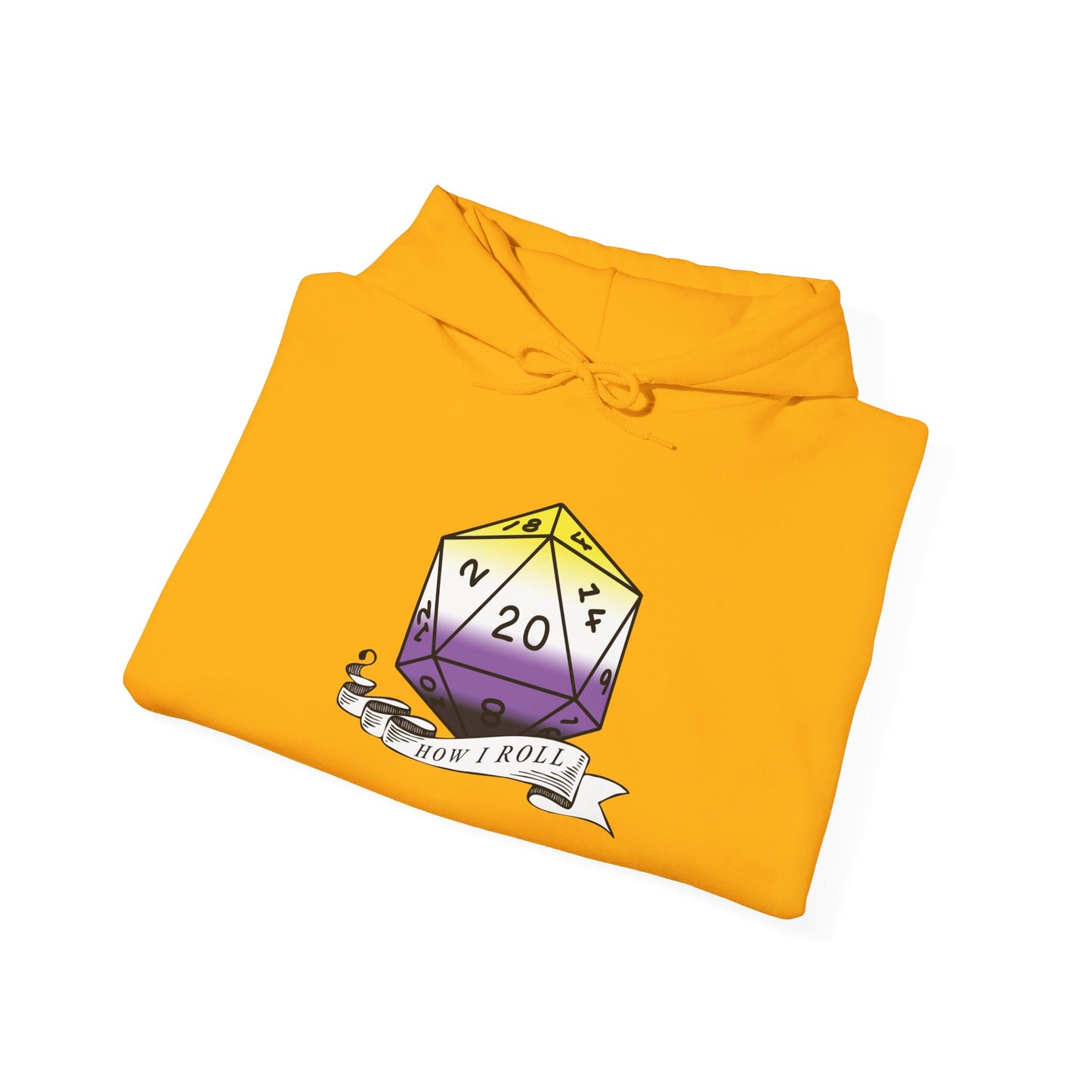 Nerdy Non-Binary Flag Pride | How I Roll | Pride Flag D20 Hoodie | Unisex Heavy Blend™ Hooded Sweatshirt