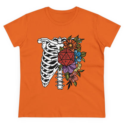 D20 Floral Skeleton Ribcage Women's Midweight Cotton Tee