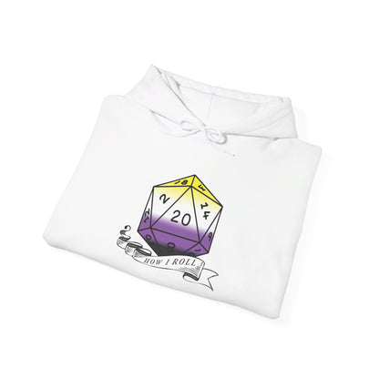 Nerdy Non-Binary Flag Pride | How I Roll | Pride Flag D20 Hoodie | Unisex Heavy Blend™ Hooded Sweatshirt