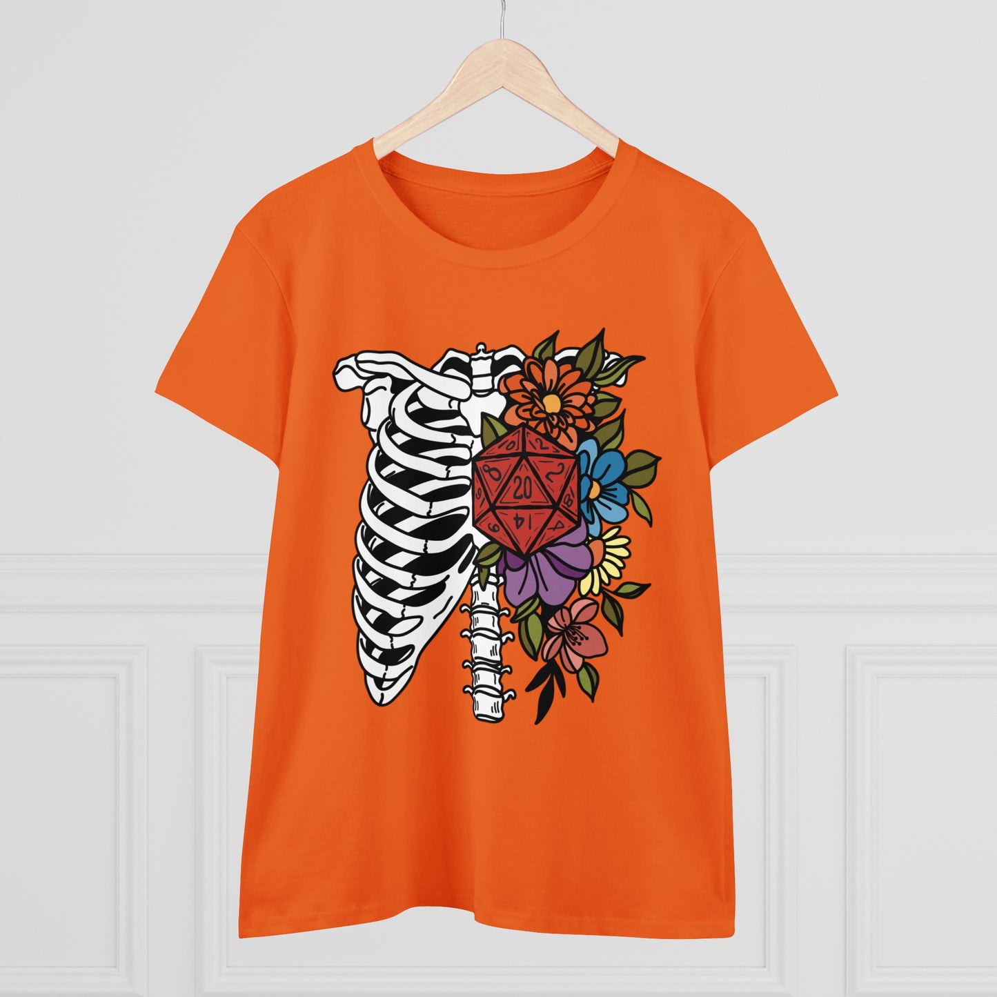 D20 Floral Skeleton Ribcage Women's Midweight Cotton Tee