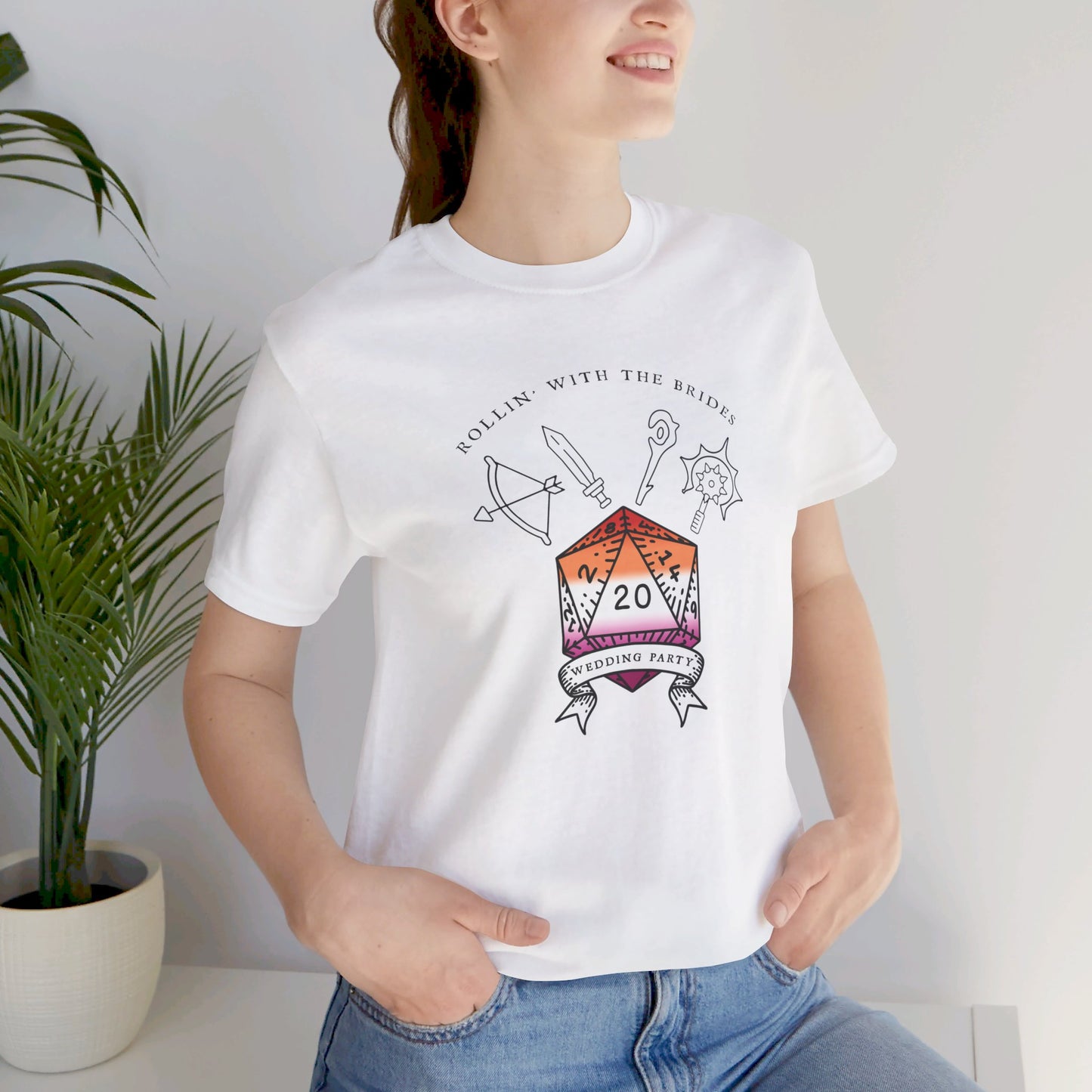 Lesbian Flag Dungeons & Dragons Wedding Party T-Shirts |TTRPG | Unisex T-Shirt | Nerdy Non-Binary