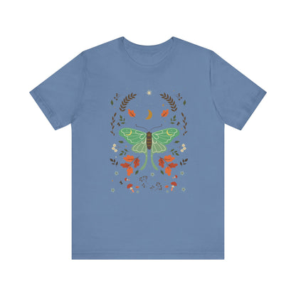 Cottagecore Luna Moth Mushroom Autumn Leaves  Short Sleeve T-shirt