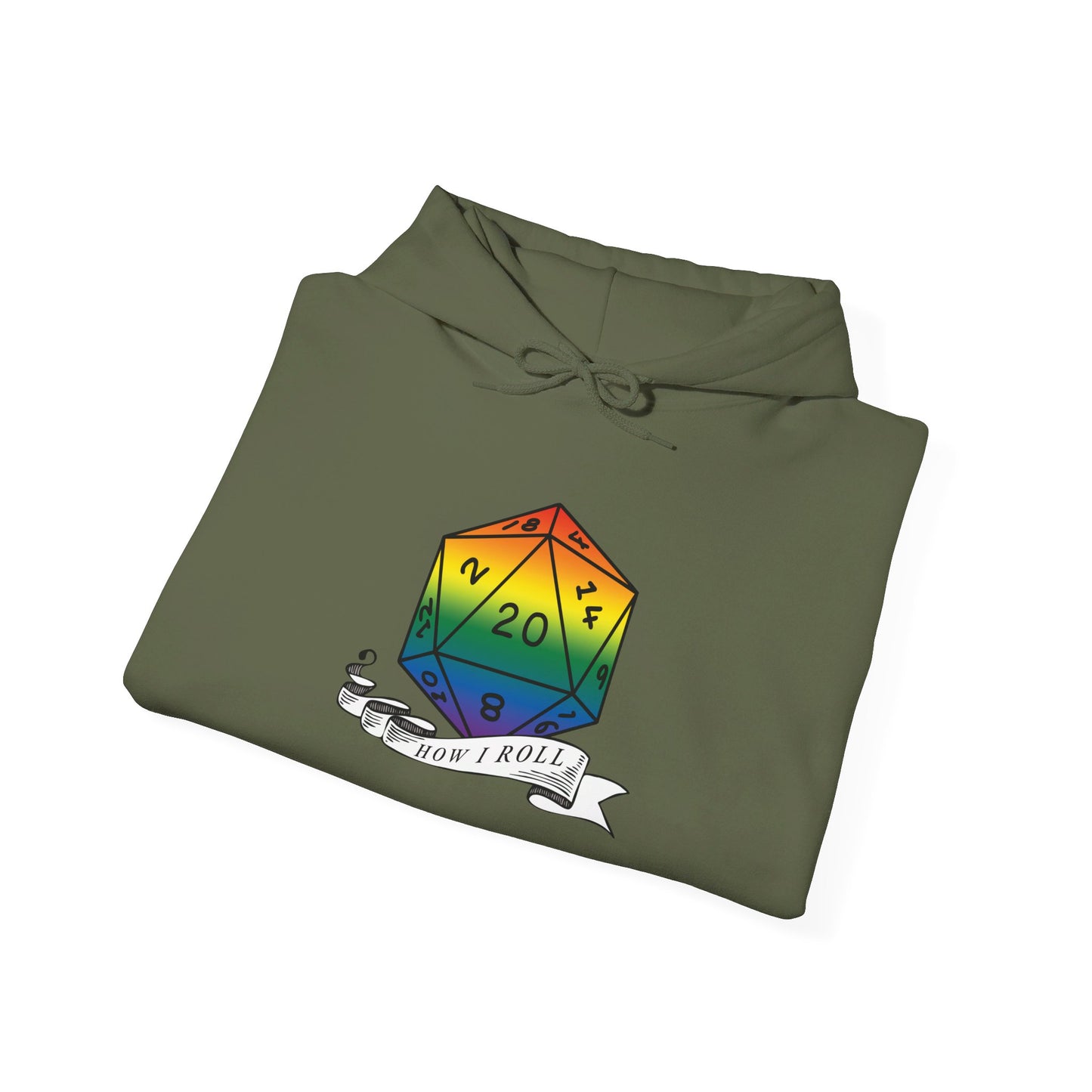 Nerdy Rainbow Flag Pride | How I Roll | Pride Flag D20 Hoodie | Unisex Heavy Blend™ Hooded Sweatshirt