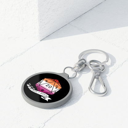 D20 Lesbian Pride Flag Keychain, "How I Roll", LGBTQ Pride Keyring Bag Tag