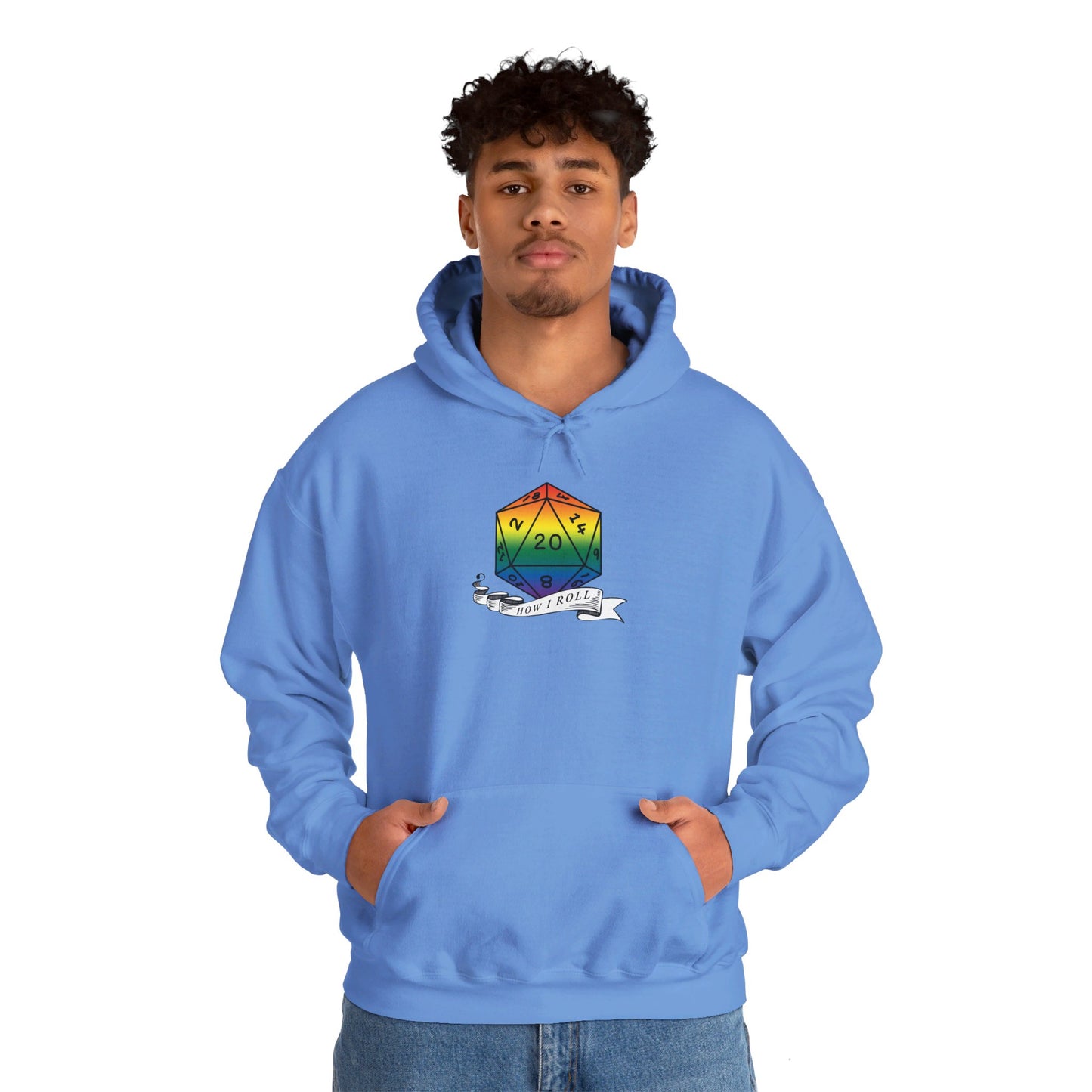 Nerdy Rainbow Flag Pride | How I Roll | Pride Flag D20 Hoodie | Unisex Heavy Blend™ Hooded Sweatshirt