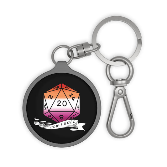 D20 Lesbian Pride Flag Keychain, "How I Roll", LGBTQ Pride Keyring Bag Tag
