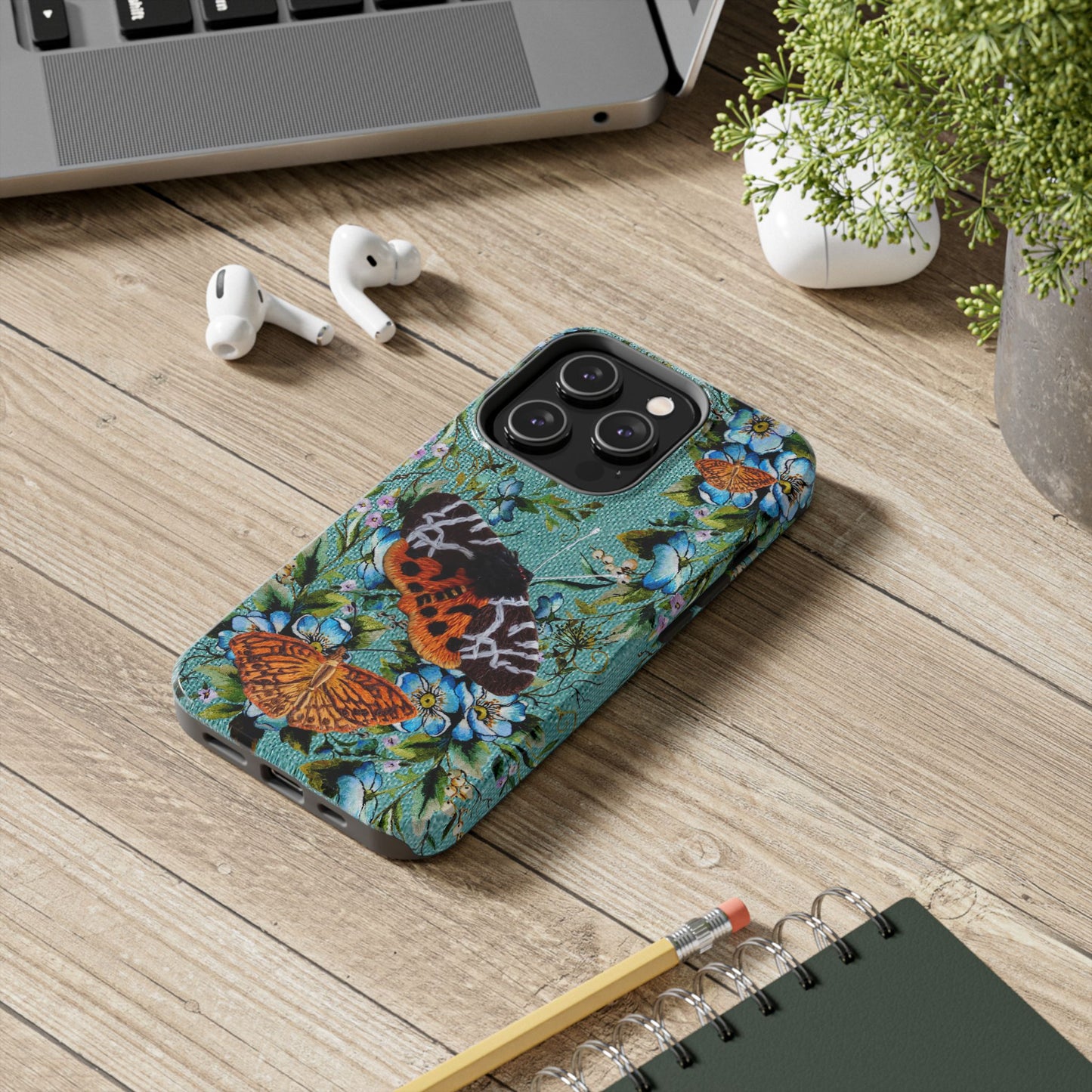 Vintage Blooms and Butterflies Phone Case Embroidered Look Floral Cottagecore Phone Cover, iPhone, Pixel, Samsung