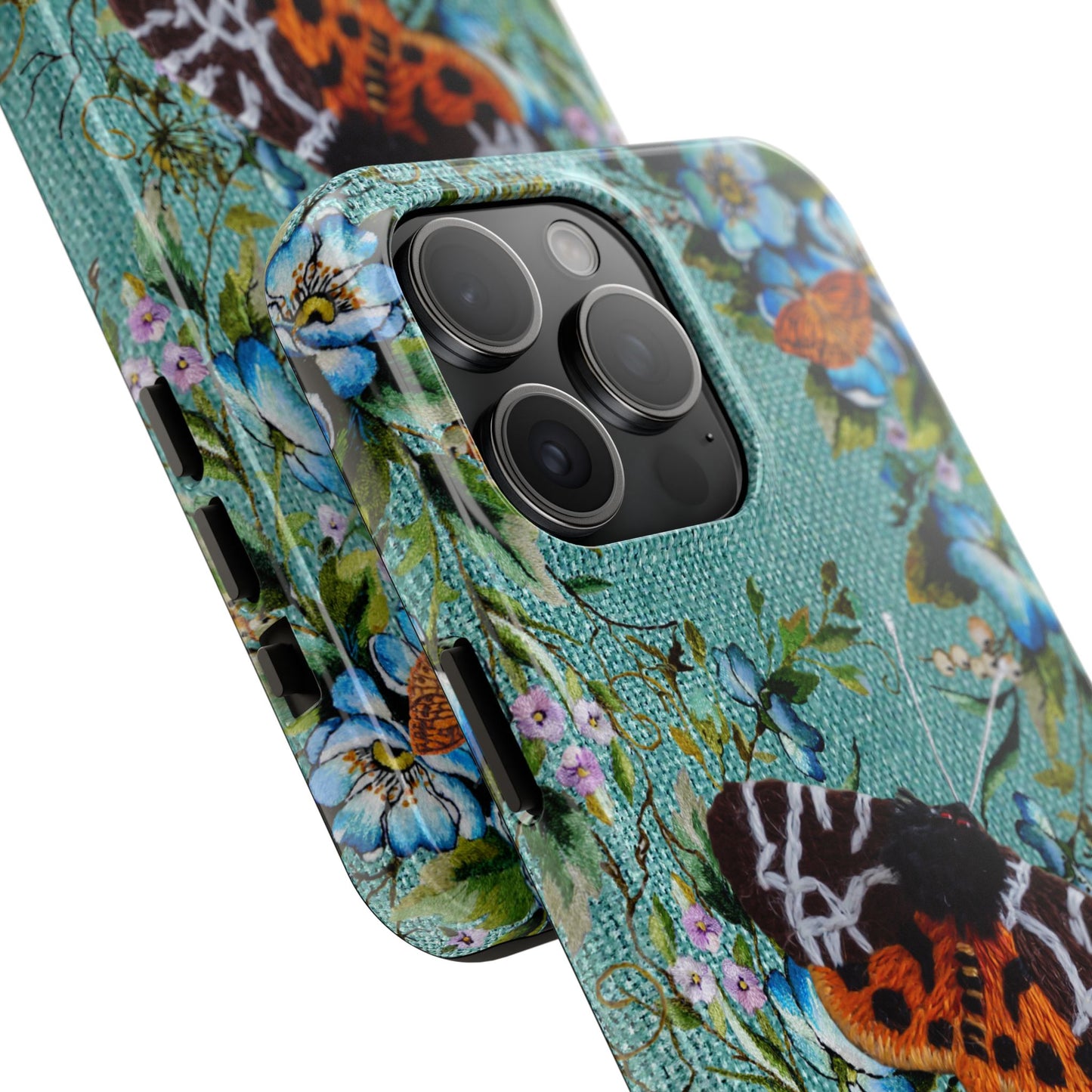 Vintage Blooms and Butterflies Phone Case Embroidered Look Floral Cottagecore Phone Cover, iPhone, Pixel, Samsung