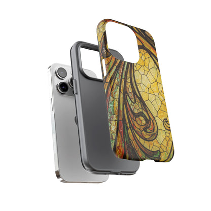 Faux Stained Glass Art Nouveau Style iPhone Case, Tough Cases, Vintage Design, Durable Phone Protector, Earth tones