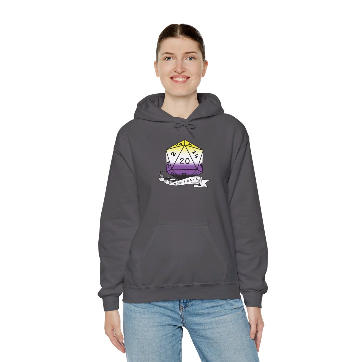 Nerdy Non-Binary Flag Pride | How I Roll | Pride Flag D20 Hoodie | Unisex Heavy Blend™ Hooded Sweatshirt