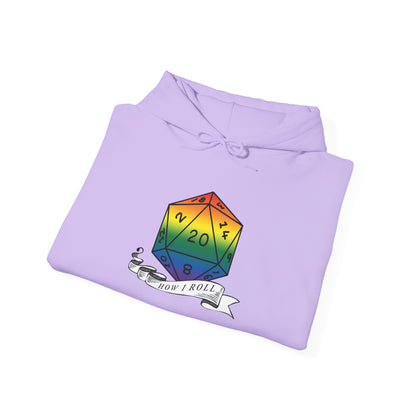 Nerdy Rainbow Flag Pride | How I Roll | Pride Flag D20 Hoodie | Unisex Heavy Blend™ Hooded Sweatshirt