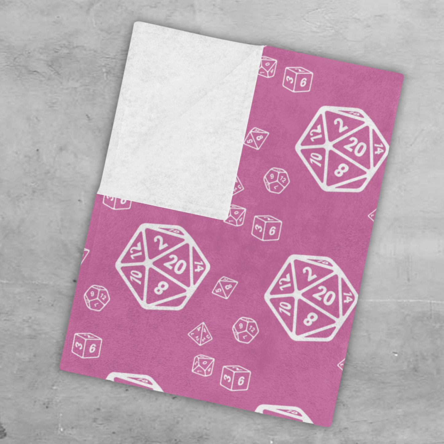 D20 Light Pink Cozy Lightweight Velveteen Microfiber Blanket, Dorm Room Throw, Reading Blanket, Gaming Blanket