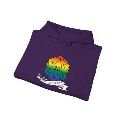 Nerdy Rainbow Flag Pride | How I Roll | Pride Flag D20 Hoodie | Unisex Heavy Blend™ Hooded Sweatshirt