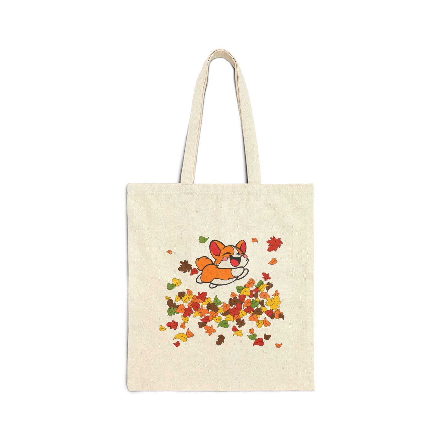 Cute Corgi Fall Leaves Canvas Tote Bag