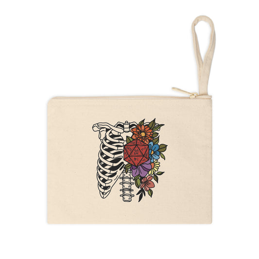 D20 Floral Skeleton Ribcage Dice Bag, Accessory Zipper Pouch