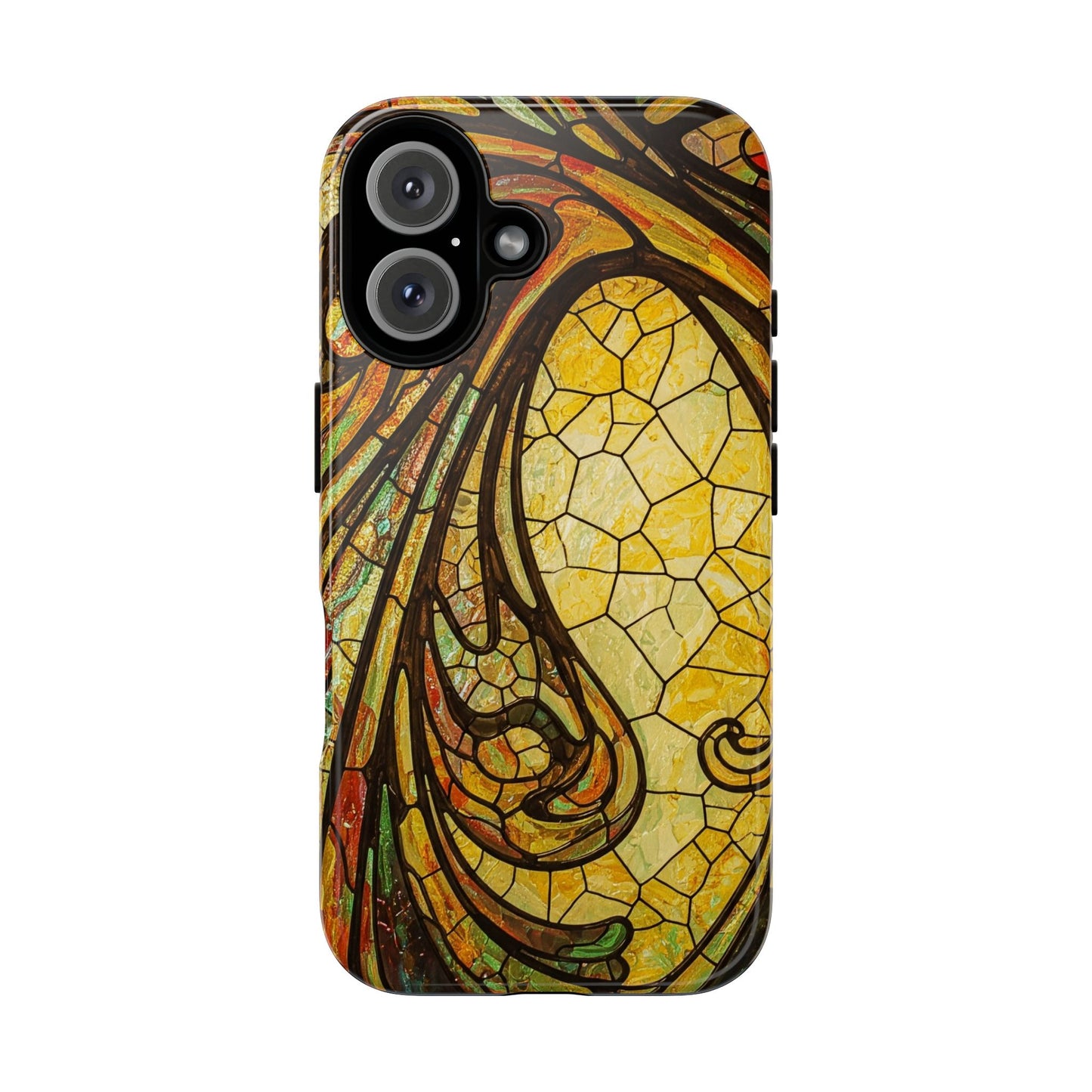 Faux Stained Glass Art Nouveau Style iPhone Case, Tough Cases, Vintage Design, Durable Phone Protector, Earth tones