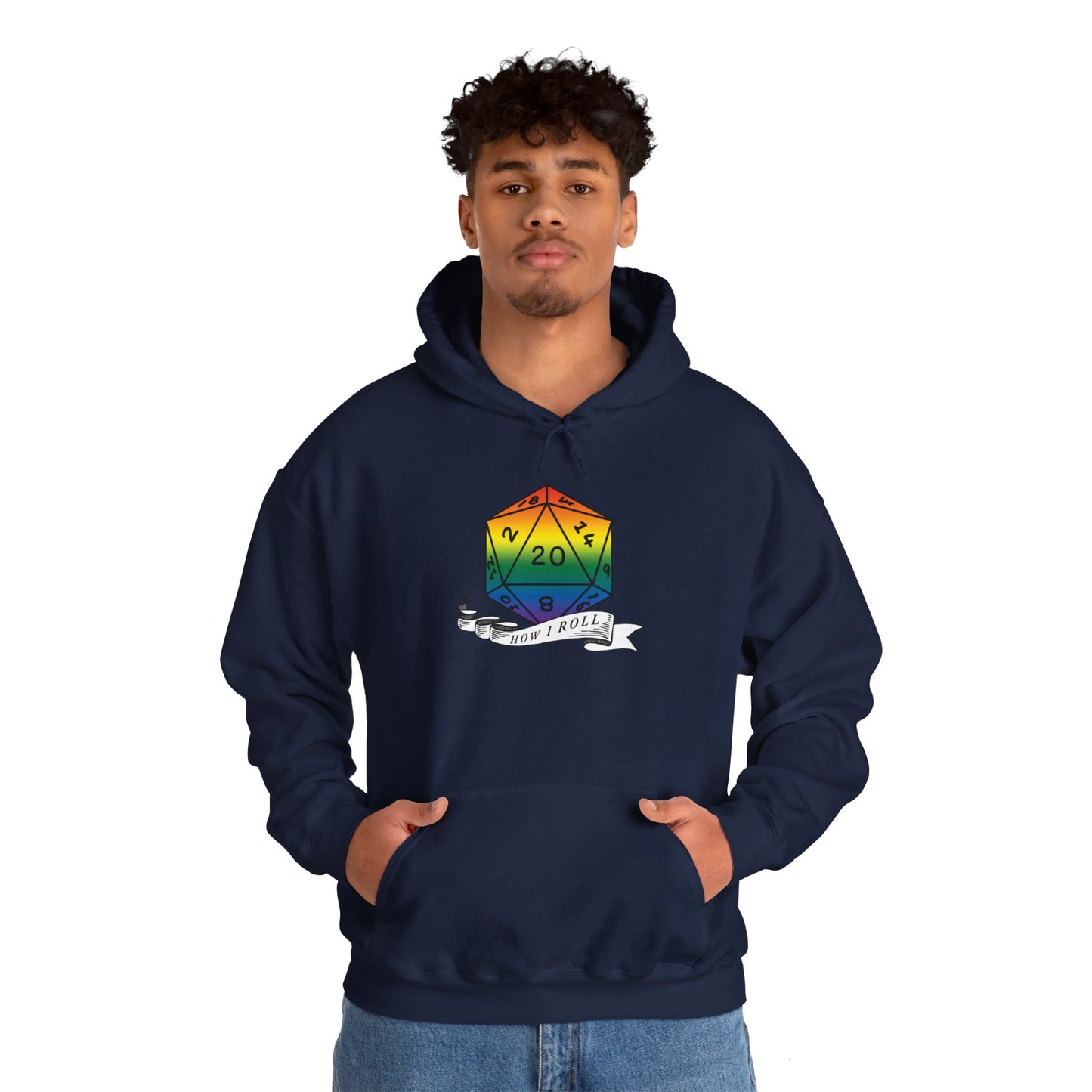 Nerdy Rainbow Flag Pride | How I Roll | Pride Flag D20 Hoodie | Unisex Heavy Blend™ Hooded Sweatshirt